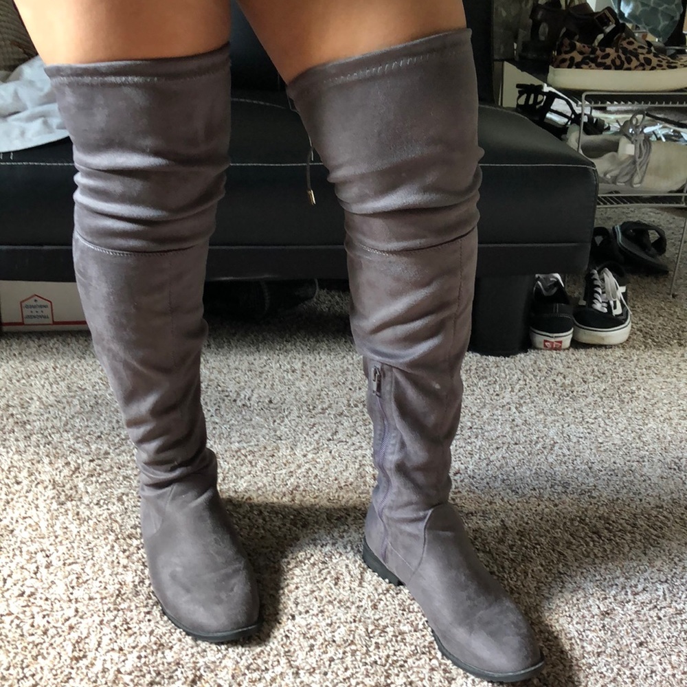 Grey thigh high boot